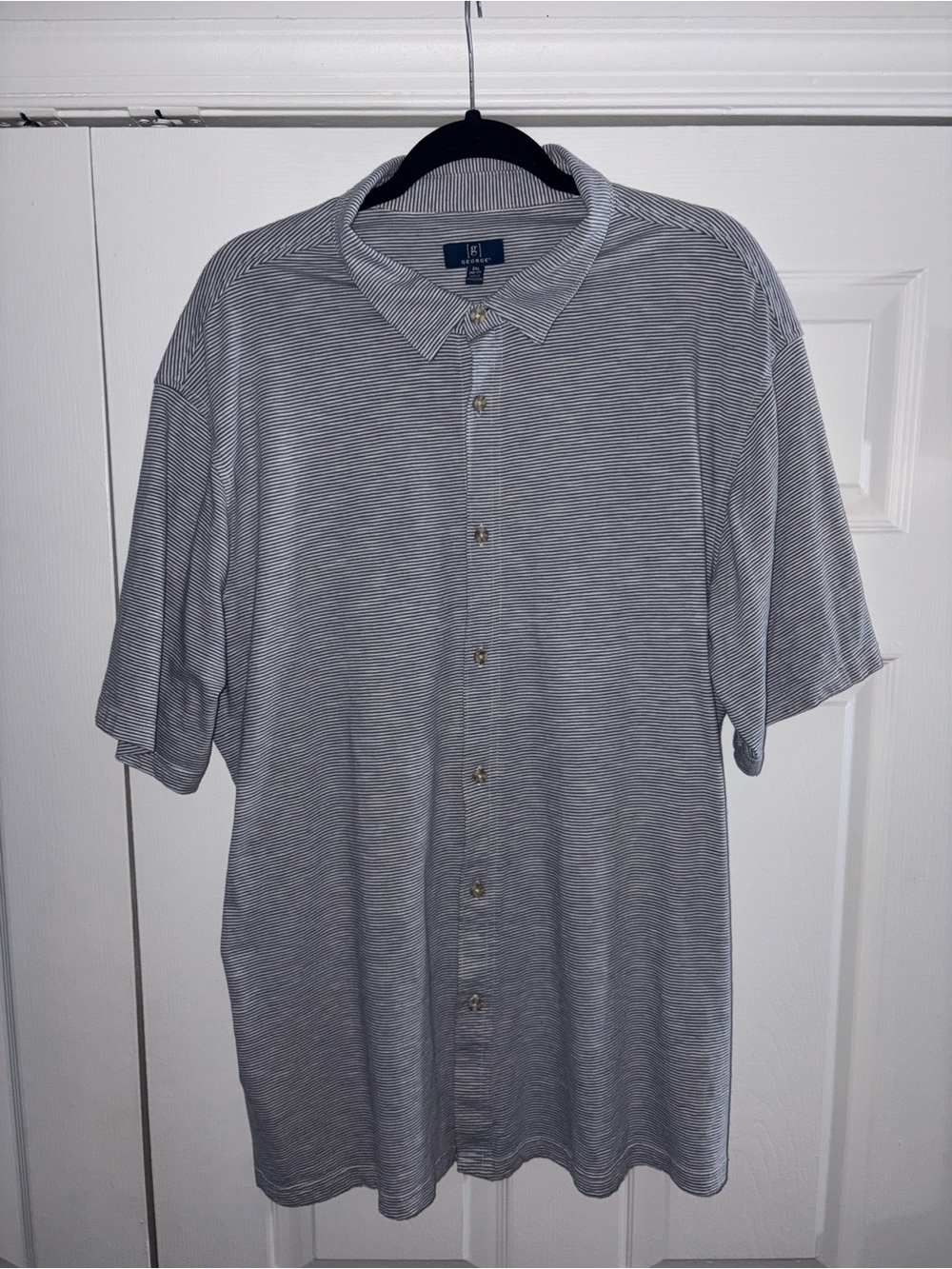 George Men’s Blue and White Striped Button-Up Shirt